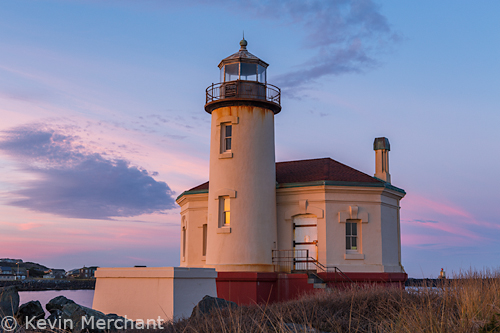 Coquille River Lighthouse at dawn, Bandon, Oregon